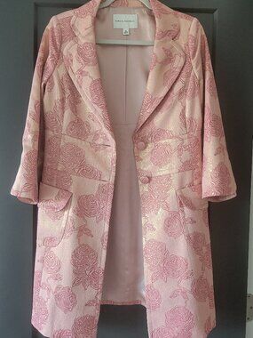 Y2K Banana Republic Silk Blend Pink Rose Brocade Metallic Dress Coat